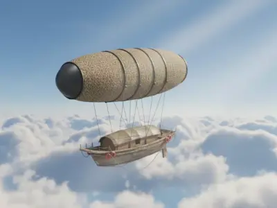 Airship  Vintage Flying Boat with Woven Balloon Low-poly 3D model