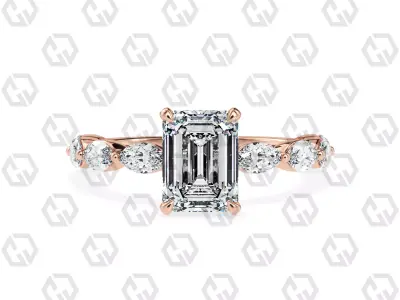 Ring 83 Emerald Shape marquise on shanks with Gems 3D print model