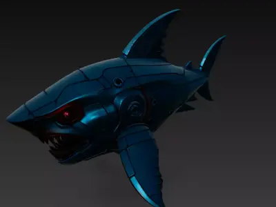Cybernetic Shark - Futuristic Mecha Creature 3D Model 3D print model