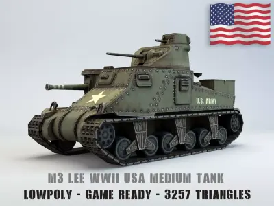 Low Poly M3 Lee medium tank Low-poly 3D model