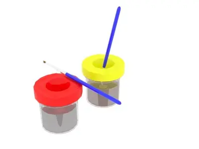 Writing Brush Cups With Water And Brush 3D model