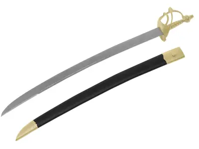 Cutlass sword with gold and handles Low-poly 3D model