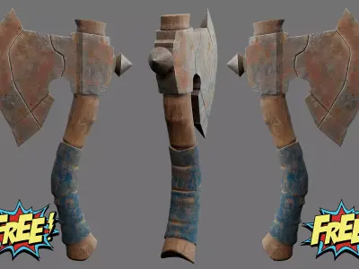 Stylized Rusty Axe 3D Model  Game Ready Weapon Low Poly PBR Free low-poly 3D model