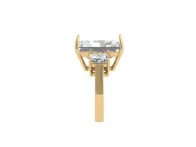 Emerald 3 Stone Art Deco Ring 3D print model 9