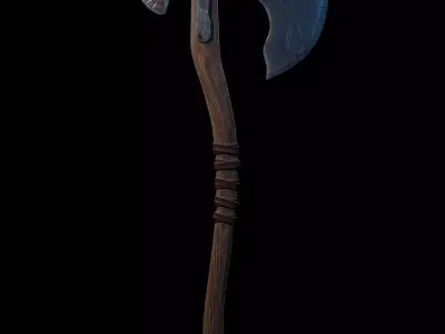 stylised axe in wood and metal with bandage 3D model