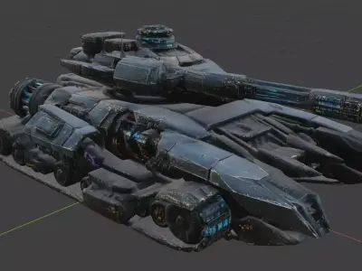 Wrecked Sci-Fi Heavy Tank Post-Apocalyptic Battlefield Prop PBR Low-poly 3D model