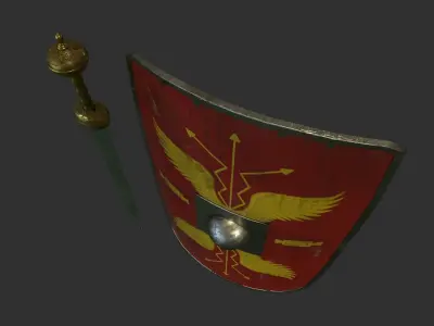 Gladius and Scutum Low-poly 3D model