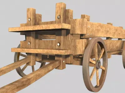 WOODEN CART Low-poly 3D model 16