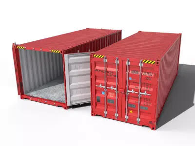 20ft Cargo Container Bright red Low-poly 3D model