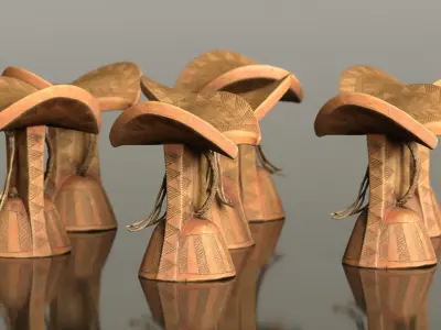 44 African Headrests Antique Carved Wood 3D Model Pack