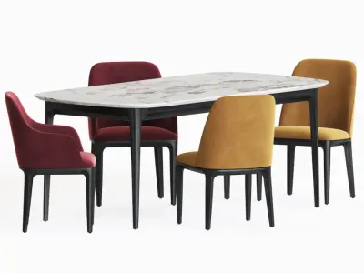 Dining Set table with four chairs and marble top 3D model