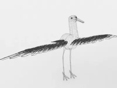 Stork bird in flight Low-poly 3D model