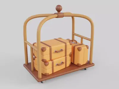 Cartoon Style Hotel Trolley and Suitcase 3D model