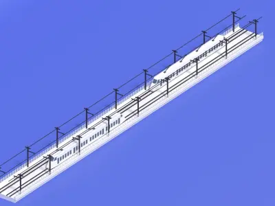 Cartoon High Speed Train and Railway Low-poly 3D model
