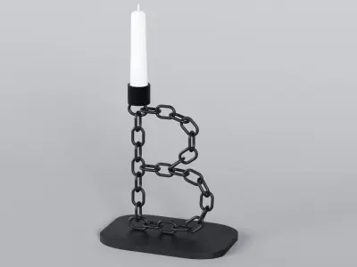  Alphabet B Black Chain Candleholder 3D Model True PBR Renders Zero Cleanup UVs 4K PBR Textures 