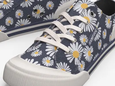  Rocket Dog Canvas Sneakers with Daisy Pattern Navy 