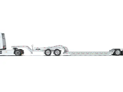 Semi Truck with Lowboy Trailer 3D model shop