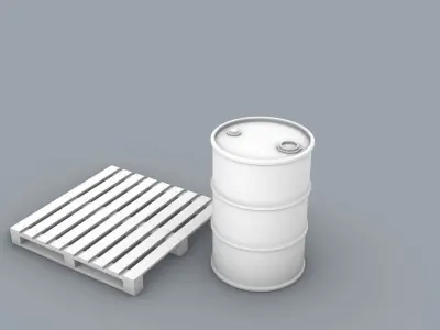 Oil Barrel and Wooden Pallet Set Low-poly 3D model