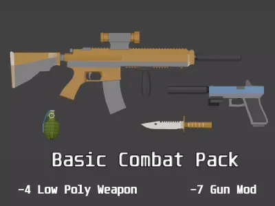 Basic Weapon Pack - Low Poly 2 Gun 1 Knife and 1 Grenade Low-poly 3D model