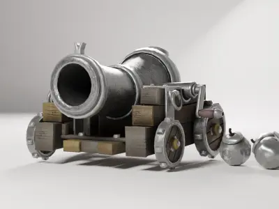 Cannon Low-poly 3D model metal Free low-poly 3D model