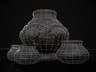Sculpted Five Pottery Set Low-poly 3D model