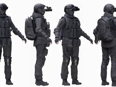 Woman - Military Uniform 4 - Modular - Rigged Low-poly 3D model