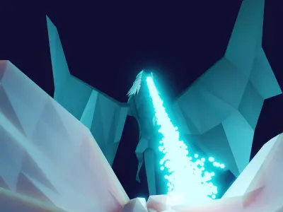 The dragon low poly snowman in middle of frozen lake 3D model