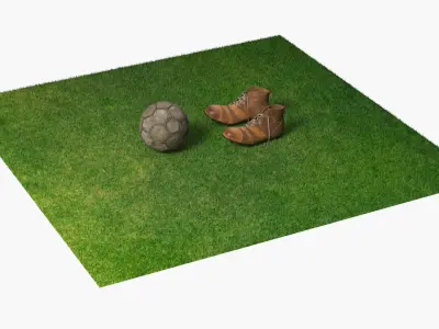  Soccer Ball Old Torn with Vintage Boots on Grass Fur 