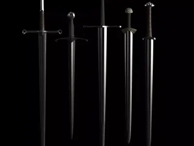 5 Medieval Swords model and surface Free 3D model