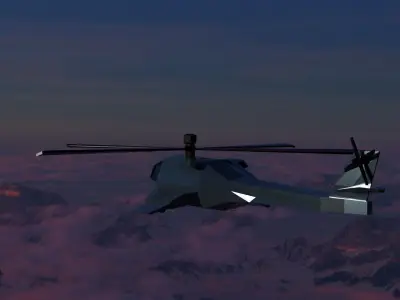 helicopter low poly game ready in sky at dusk Low-poly 3D model