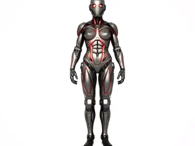 Glowing Red Metallic Female Android 3D model