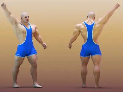Athletic Male Victory Pose in Asics Blue Singlet 3D model