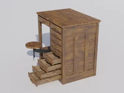 Antique Lab Table Low-poly 3D model