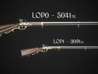 Flintlock Rifle 01 Classic Low-poly 3D model