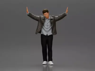 Man in Stylish Jacket and Sneakers Leaning Against the Wall 3D print model