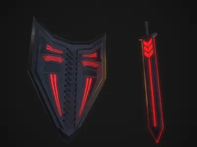 Dark Shield and Sword Low-poly 3D model