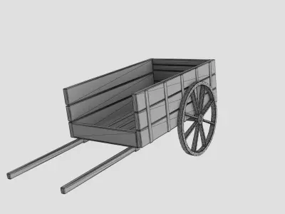 Wooden Cart Low-poly 3D model 18