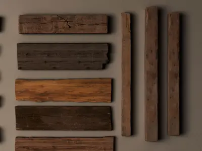 Scanned Reclaimed Old Wood Planks And Rustic Beams Low-poly 3D model