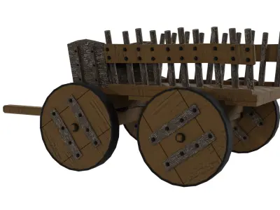 Wooden Wagon Low-poly 3D model