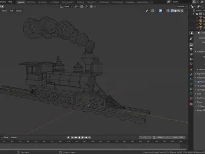 Low Poly Train steam locomotive with smoke Low-poly 3D model