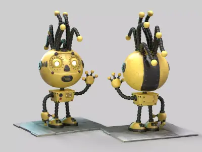 Cartoon Robot for game Low-poly 3D model