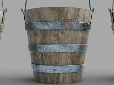Wooden Bucket - Medieval Style Water Bucket Low-poly 3D model