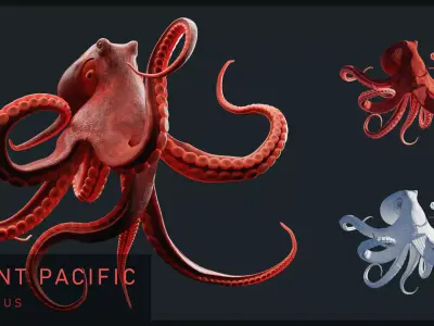 Animated Giant Pacific Octopus Low-poly 3D model
