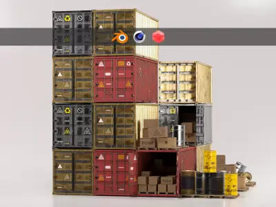 Industrial Shipping Containers  Barrels 3D Pack Game Ready Low-poly 3D model