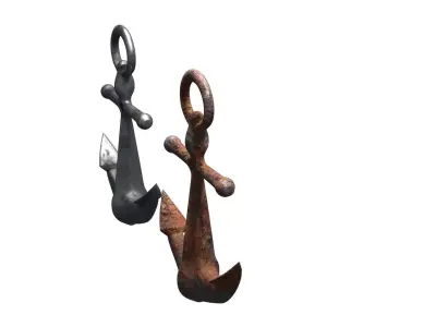 ship anchor with new clean and rusted pbr textures Low-poly 3D model