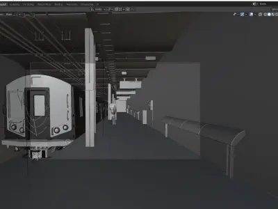 Subway train at station Low-poly 3D model