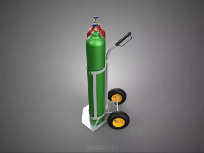 MONO HANDLE HAND TRUCK CART TROLLEY DUAL CYLINDER GAS GREEN RED 3D model