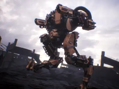 Animated sci-fi military mech Low-poly 3D model