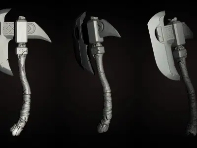 Stylized single-handed Dwarven Axe weapon 01 3D model