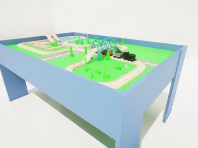 Train Set - Modular Train Track - Trains and Table  Low-poly 3D model